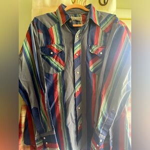 X Large Pearl Snap Rockabilly Cowboy Yellowstone Open Trails Vtg